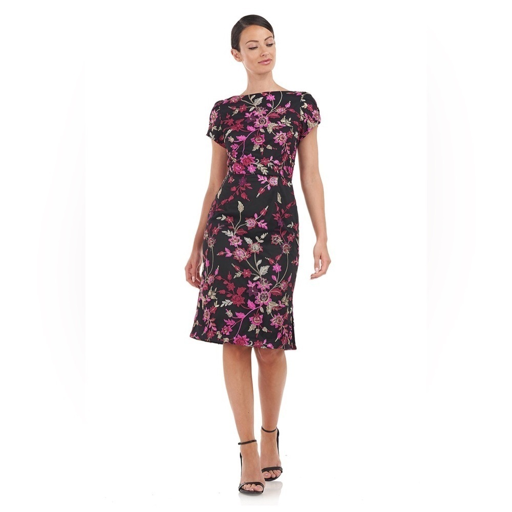 JS Collections Cecelia Petal Cocktail Black & Pink Sheath Dress - Size 10 NWT
